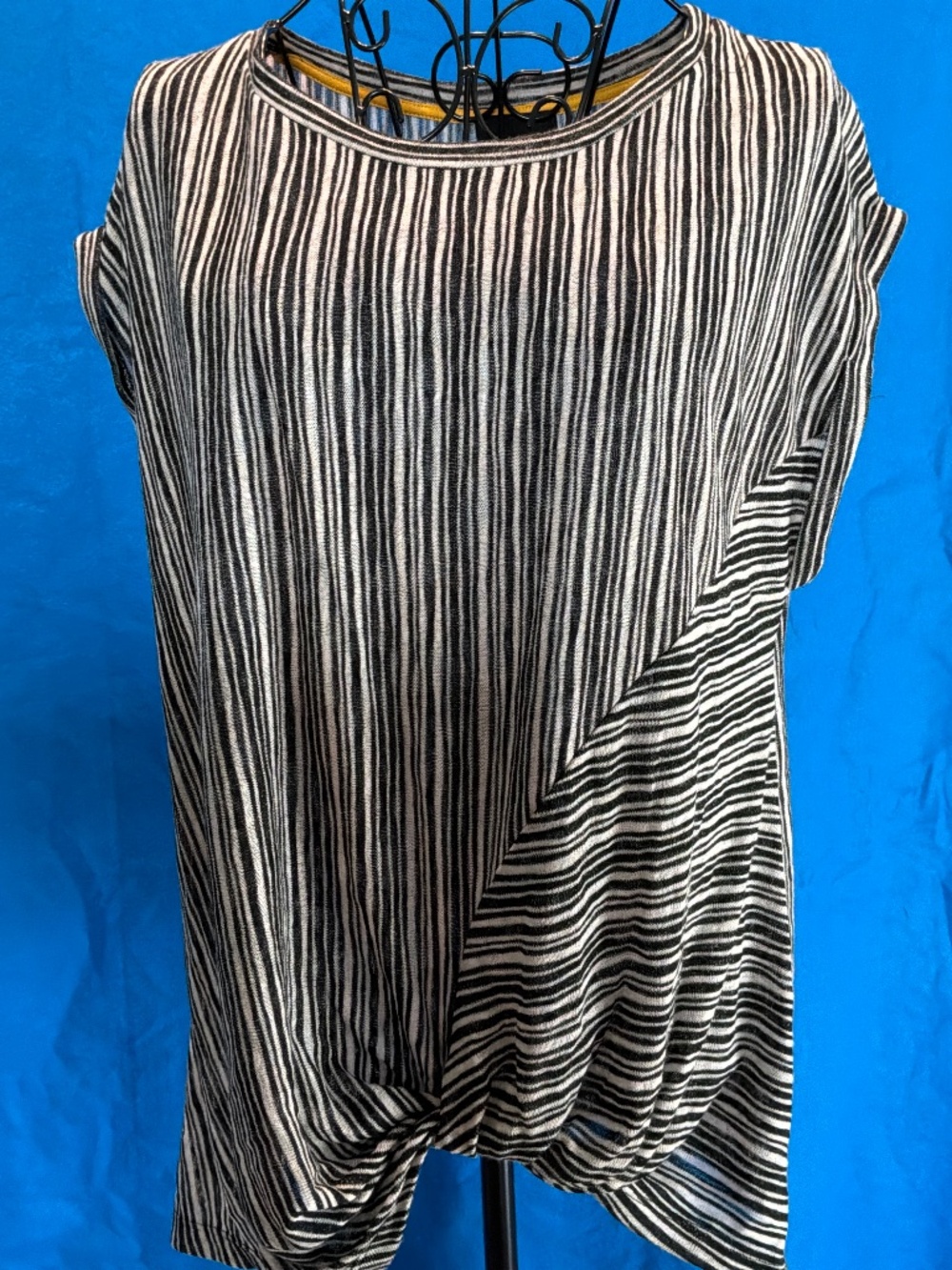 W5 (Wait 5) Striped Asymmetric Twist Front Knit Top - Size L
